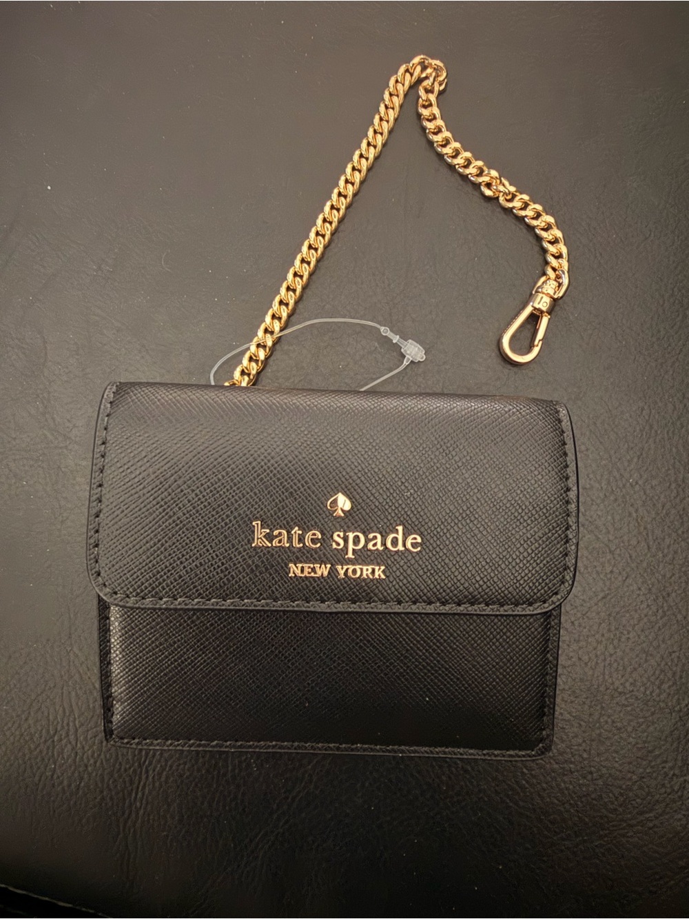 kate spade Black Card Case with Gold Chain